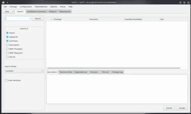 YaST Software ventana principal