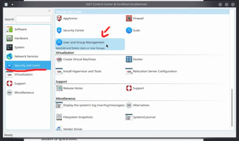 YaST Security and Users