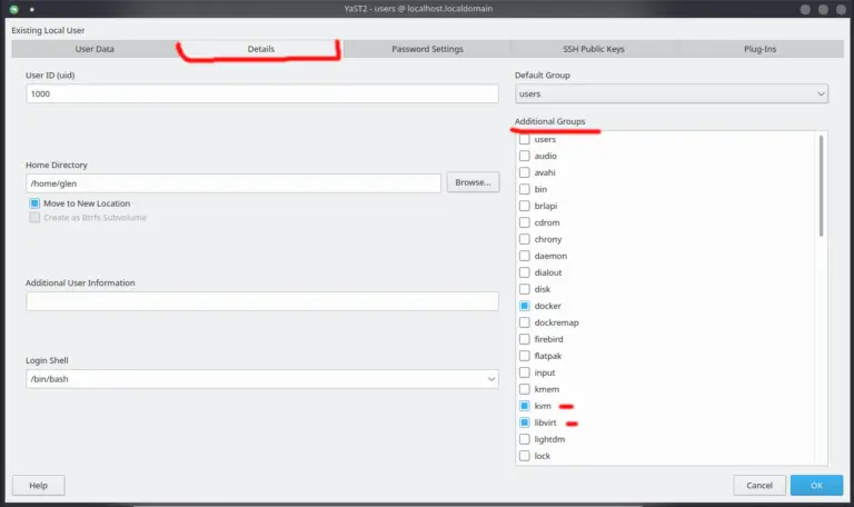 Configuración de grupos del usuario
