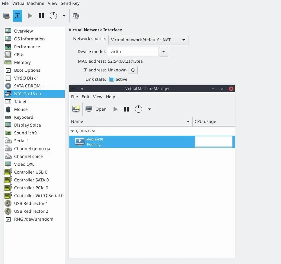 Virtual network default:NAT(Inactive) – Virt manager