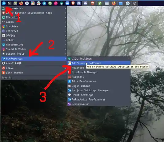 Menú de aplicaciones de Manjaro