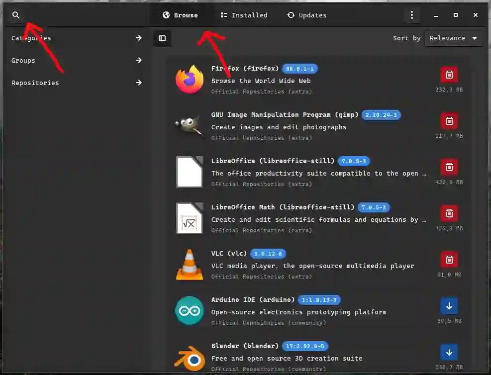 Gestor de paquetes de Manjaro