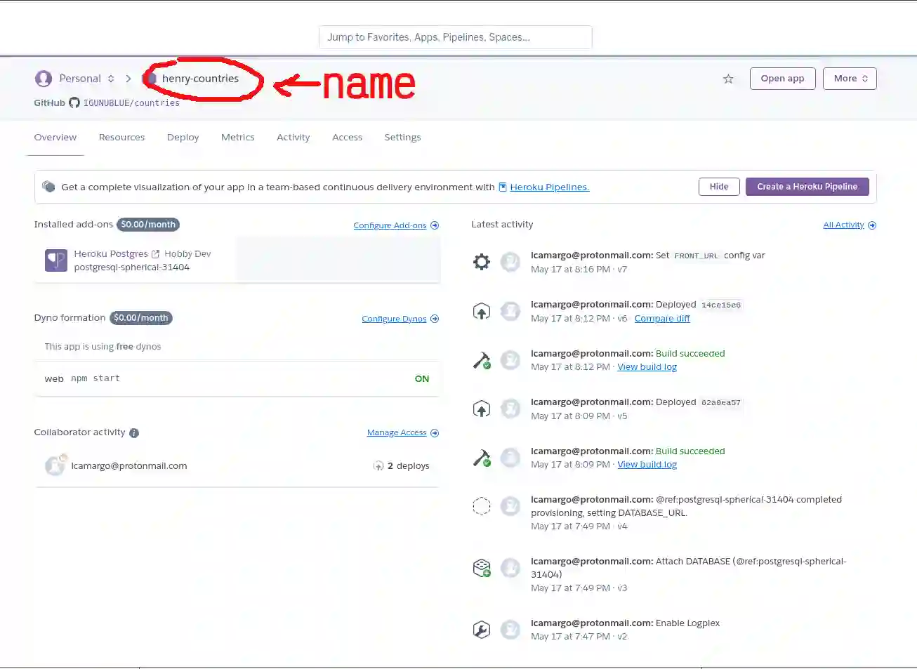 Crear app en Heroku paso 3