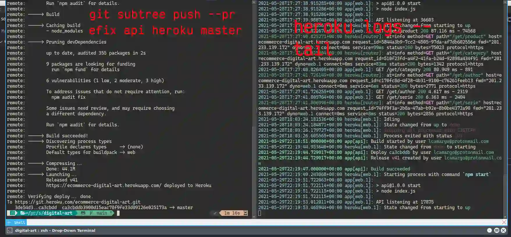 Resultado del deploy en terminal