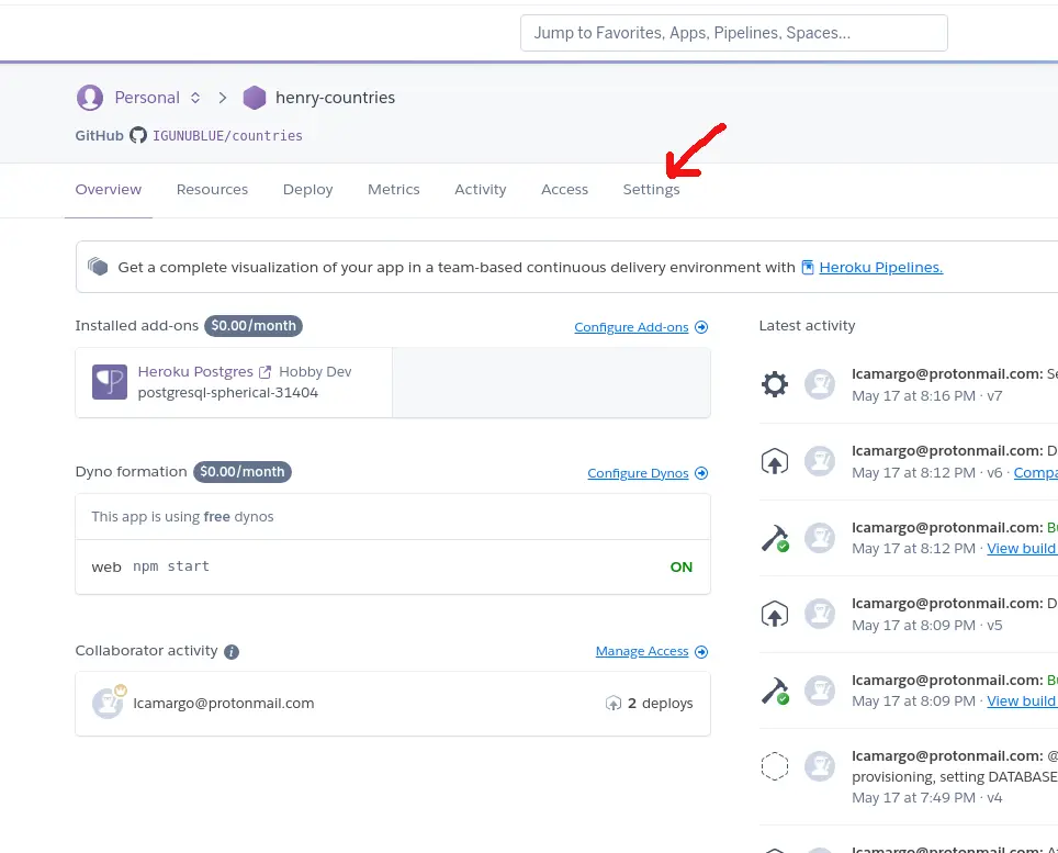 Variables de entorno en Heroku